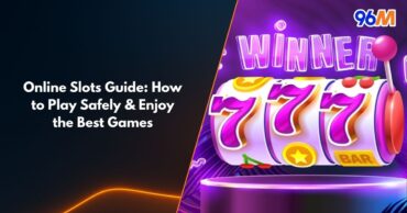 Online slots guide image showing 777 slot machine and winner banner for safe play tips