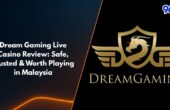 Dream Gaming live casino Malaysia logo in gold featuring dragon emblem representing trusted and safe online casino review on 96M