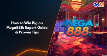 Mega888 casino lobby with vibrant lights and slot machines promoting expert guide on how to win big and proven tips on 96M