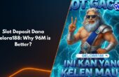 Gelora188 slot deposit Dana comparison banner showing Zeus-themed design and 96M branding highlighting why 96M casino is better