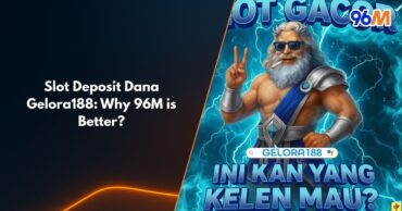 Gelora188 slot deposit Dana comparison banner showing Zeus-themed design and 96M branding highlighting why 96M casino is better