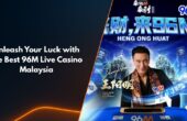 96M live casino Malaysia banner featuring Sunny Wang promoting Heng Ong Huat campaign with casino cards and 96M logo