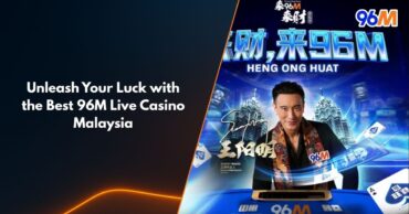96M live casino Malaysia banner featuring Sunny Wang promoting Heng Ong Huat campaign with casino cards and 96M logo