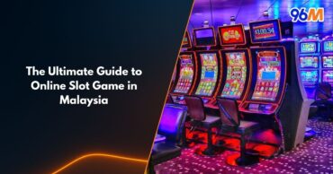 Colorful slot machines inside a casino representing popular online slot games in Malaysia on 96M platform