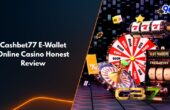 Cashbet77 eWallet online casino review featuring slot machine, roulette wheel, and jackpot prizes on 96M gaming platform
