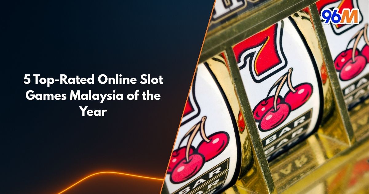 Close-up of slot machine reels with red cherries and lucky 7 symbols representing popular online slot games in Malaysia on 96M casino