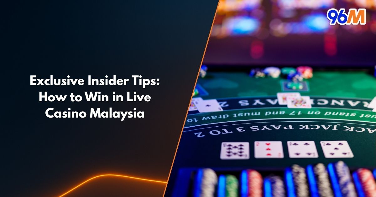 Live casino Malaysia blackjack table with poker chips and cards under neon lights on 96M platform