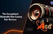 Alibaba66 slot casino review banner with roulette wheel and black playing cards under 96M branding