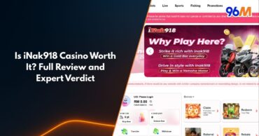 iNak918 online casino Malaysia review banner showing site interface, promotions, and 96M branding