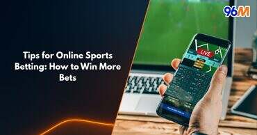 A person using a smartphone for live sports betting with football scores displayed, laptop in background, and 96M logo on screen — representing online sports betting tips in Singapore