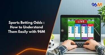 Person using a laptop to view live sports betting odds on a sportsbook website, with football and 96M logo — explaining how to understand betting odds easily