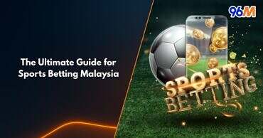 Golden sports betting text with football, smartphone, and coins on grass field featuring 96M logo — representing the ultimate guide for sports betting Malaysia